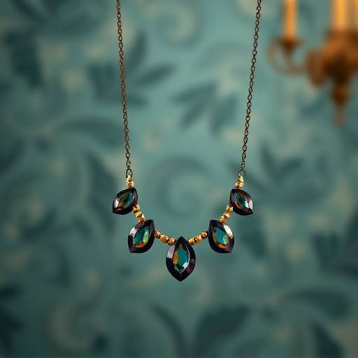 Fotografia de produto de um colar artesanal em um fundo elegante, destacando os detalhes e a qualidade do produto.