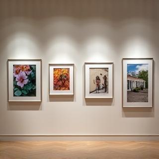 Obras de fotografia fine art em parede de galeria